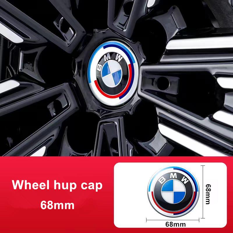 BABC1 For BMW Front Hood Emblem For BMW 50th Anniversary Logo 81mm+Rear Badge 74mm+Wheel Hub Cap 68mm+56mm Steering Wheel Sticker 46mm