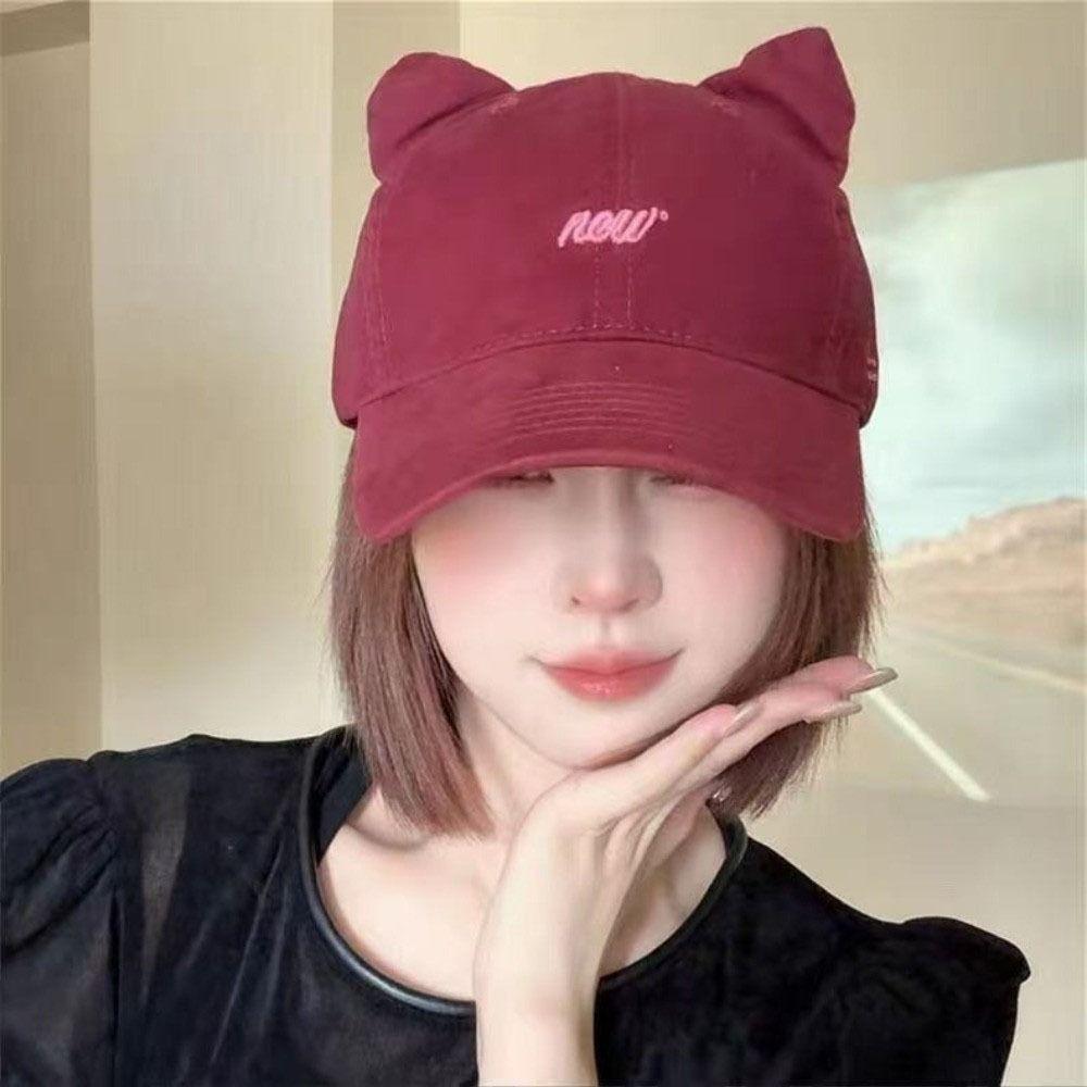 Embroidered Embroidery Letter Baseball Cap Cotton Peaked Cap Versatile Cat Ear Hat Girl