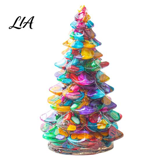 Holiday Desktop Decoration Resin Christmas Tree Figurine, Crystal Ornament, Home Accents Miniature for Office, Gift Modern Art