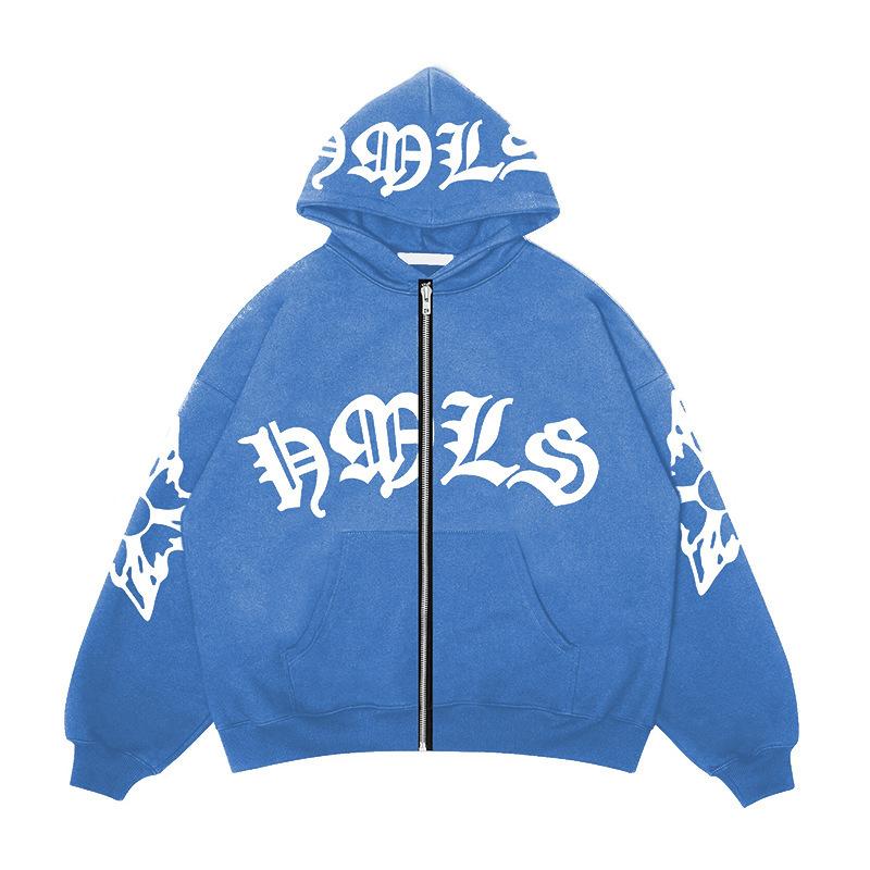 Women Y2K Zip Up Hoodie, Foam Letter Print Hooded Jacket, Loose Long Sleeve Street Sweatshirt