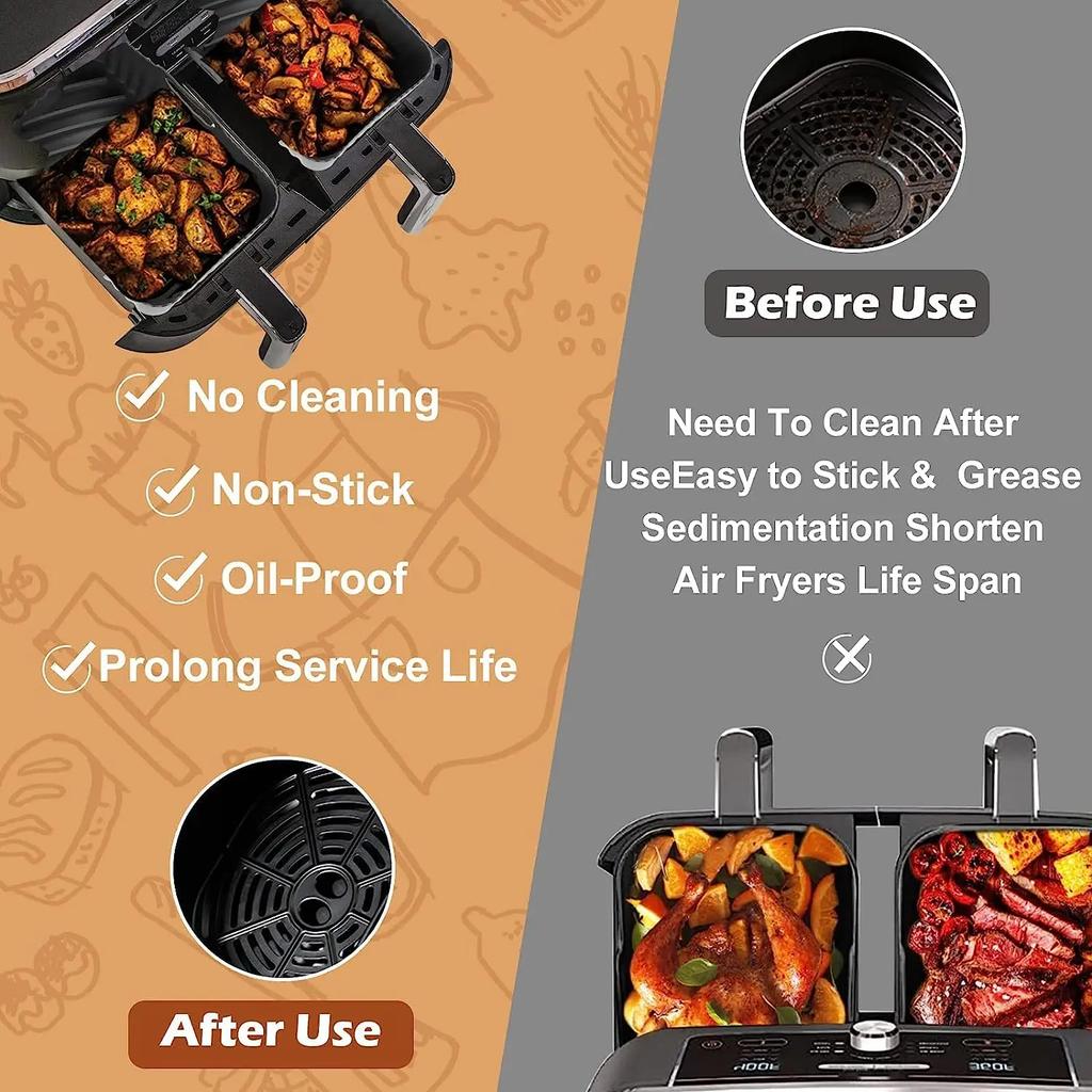 Силиконовые вкладыши для аэрофритюрницы пищевого класса для двойной аэрофритюрницы Ninja, антипригарные аксессуары для корзины аэрофритюрницы для Ninja