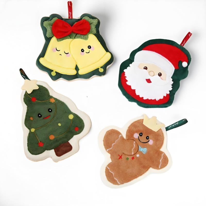 Coral Fleece Christmas Santa Claus Hand Towels Water Absorption Quick-Drying Hand Towel Christmas Tree Bell Kitchen Bathroom