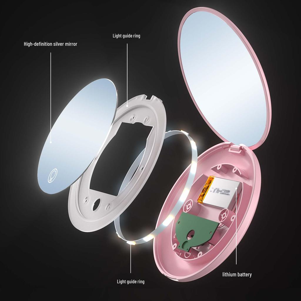 Portable Rechargeable LED Makeup Mirror with Stepless Dimming, Double-Sided Folding Design, Ideal for Travel