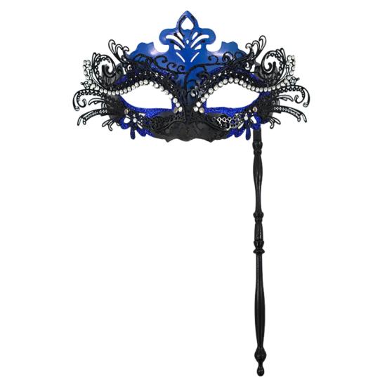 Fancy Party Masque Metal Masque with Handheld Stick Half Face Venetian Masque with Rhinestones for Women Men Prom Ball Mardi Gras Masquerade
