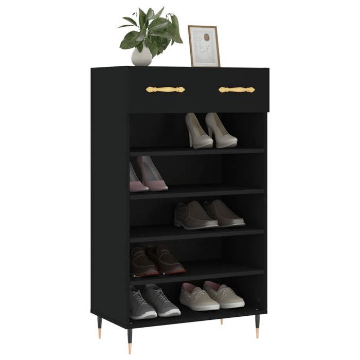 VidaXL Shoe Cabinet Black 60x35x105 Cm Engineered Wood 829589