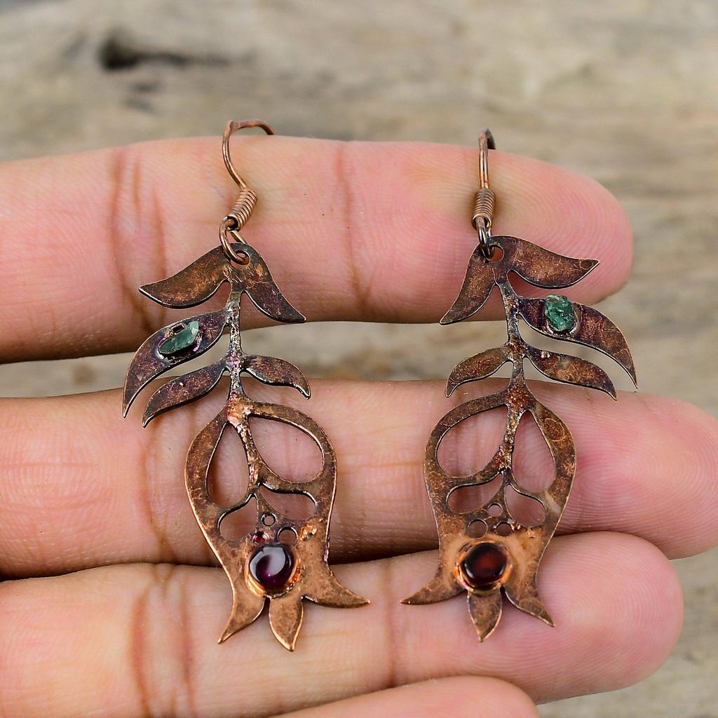 Pink & Green Tourmaline Rough Earring Electroformed Copper Earrings Handmade Dangle Earrings Engagement Gift Electroformed Gemstone Jewelry