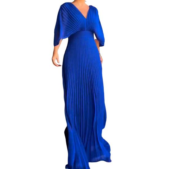 Женское платье для гостьи на свадьбу, платье из шифона с завышенной талией и V-образным вырезом, рукавами «летучая мышь», струящееся, А-силуэта, плиссированное, макси