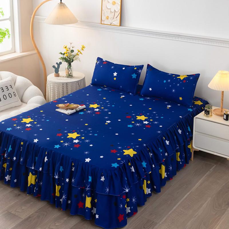 Skin-Friendly Non-Slip Fitted Bed Skirt and Mattress Protector for 1.8m Double Bed