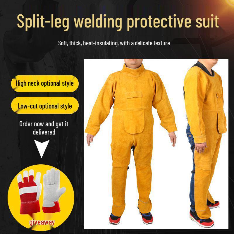 Огнеупорный фартук сварщика из чистой коровьей кожи - Термостойкий, износостойкий защитный костюм с защитой от ожогов