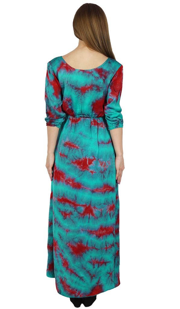 Bimba Women Long Maxi Dress Exclusive Tie-Dye 3 4 Sleeve Elastic Waist Gown