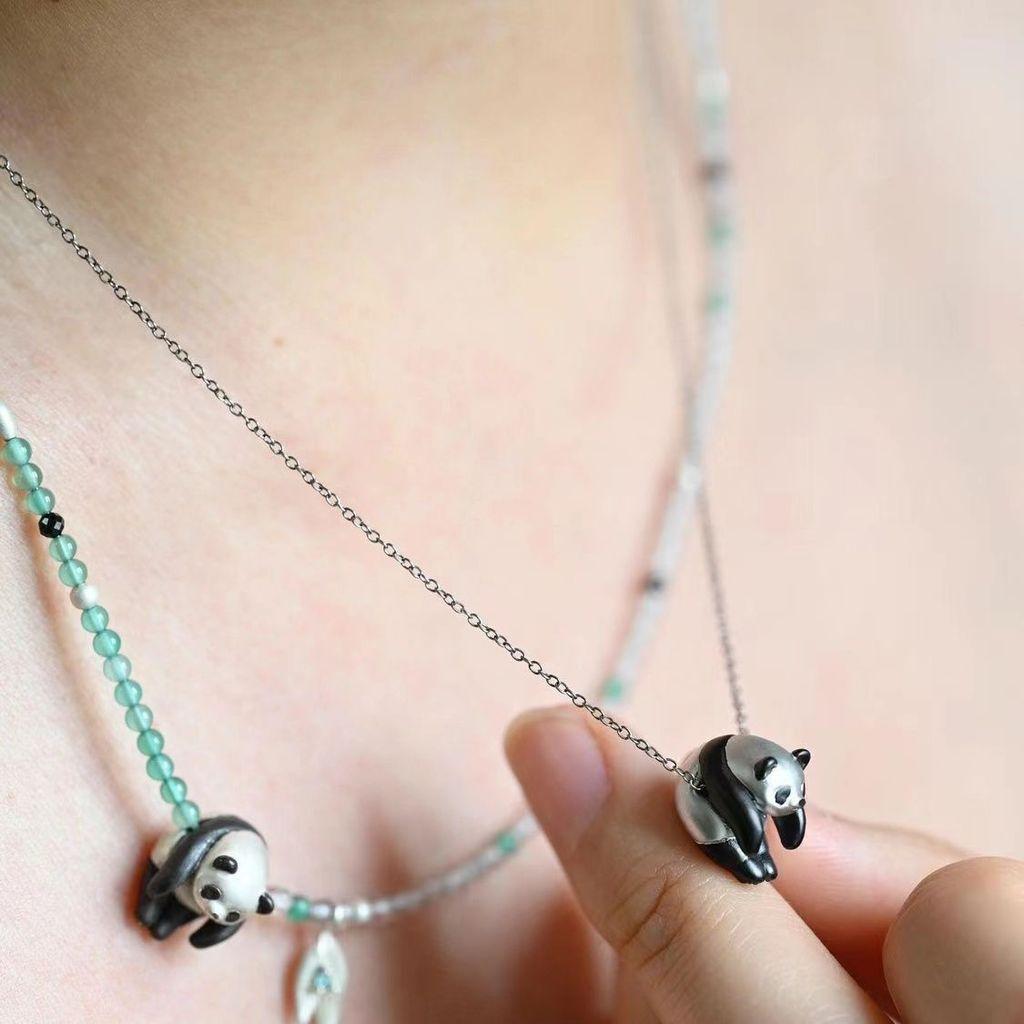 Панда Ожерелье в китайском стиле Животное Повседневная мода Подвеска с покрытием Смола