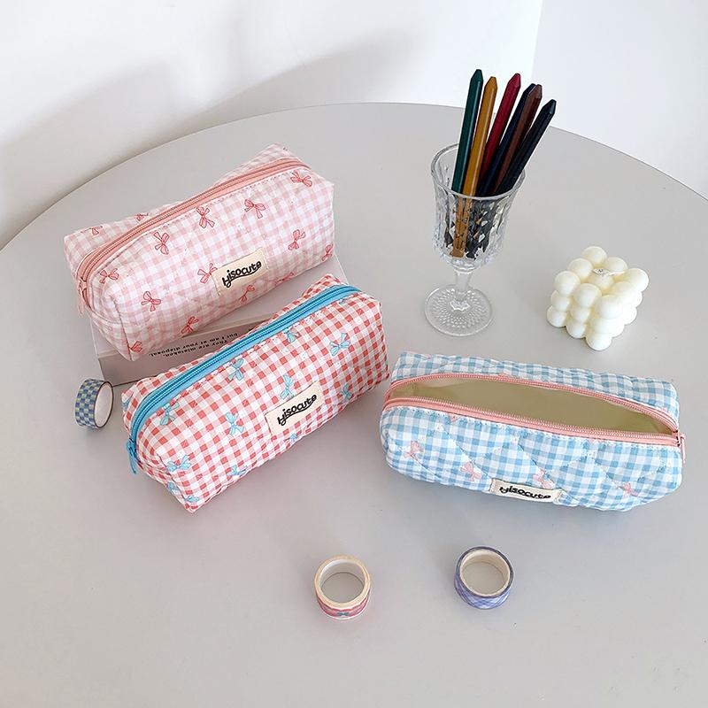 Ins Style Simple Bow Цветочный Печатный Пенал Студенческая Канцелярская Сумка Для Хранения Пишущие Инструменты Чехол Косметичка Школьные Принадлежности