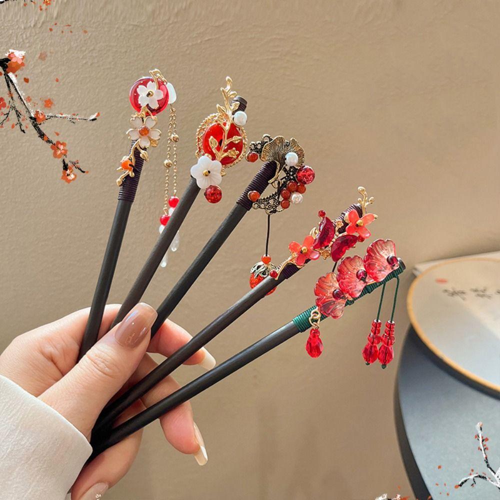 Китайский стиль Цветочная палочка для волос Вилка для волос Ханфу Палочка для волос Классическая деревянная палочка для волос Девушка