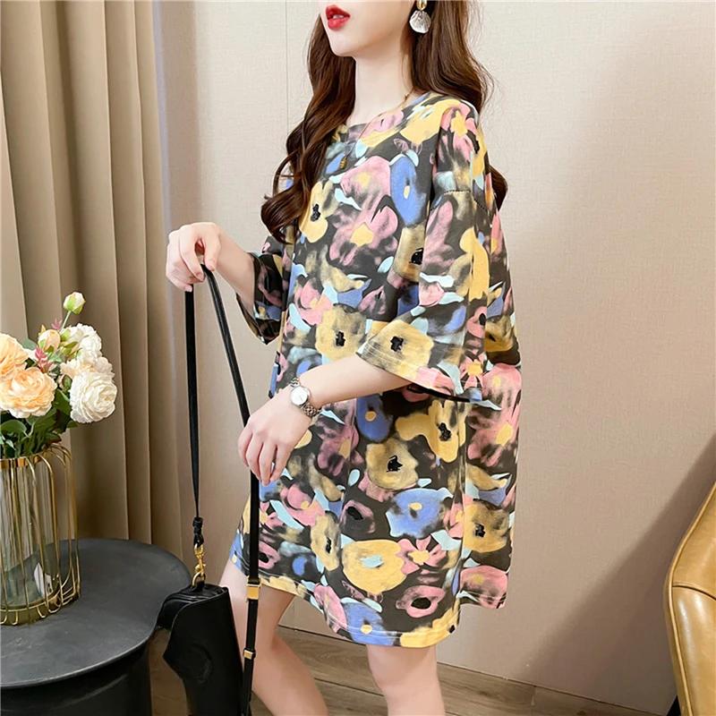 Летняя винтажная футболка с принтом Мода Женская Оверсайз Графические Длинные Футболки Y2k Топы Харадзюку хип-хоп Уличная одежда молодежная