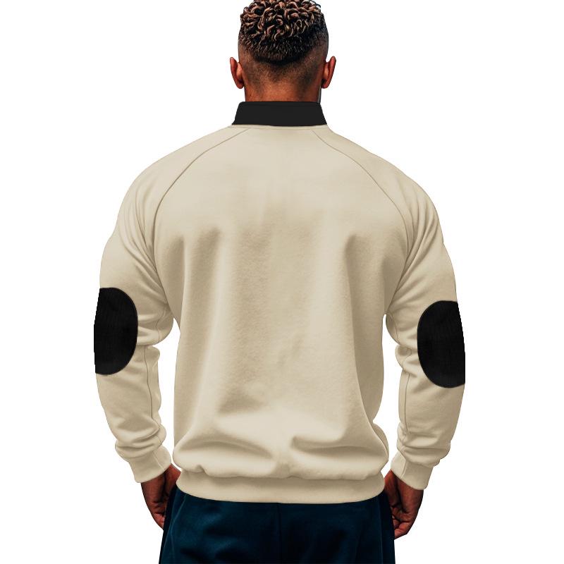 Велюровый пуловер колор-блок со стойкой: Осенне-зимняя свободная повседневная куртка с длинным рукавом и молнией до середины