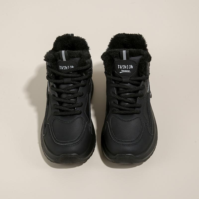 CRLAYDK Women's Winter Chunky Sneakers Fur Lined PU Leather Platform Shoes Walking Casual Sport Ankle Botas High Top Tennis