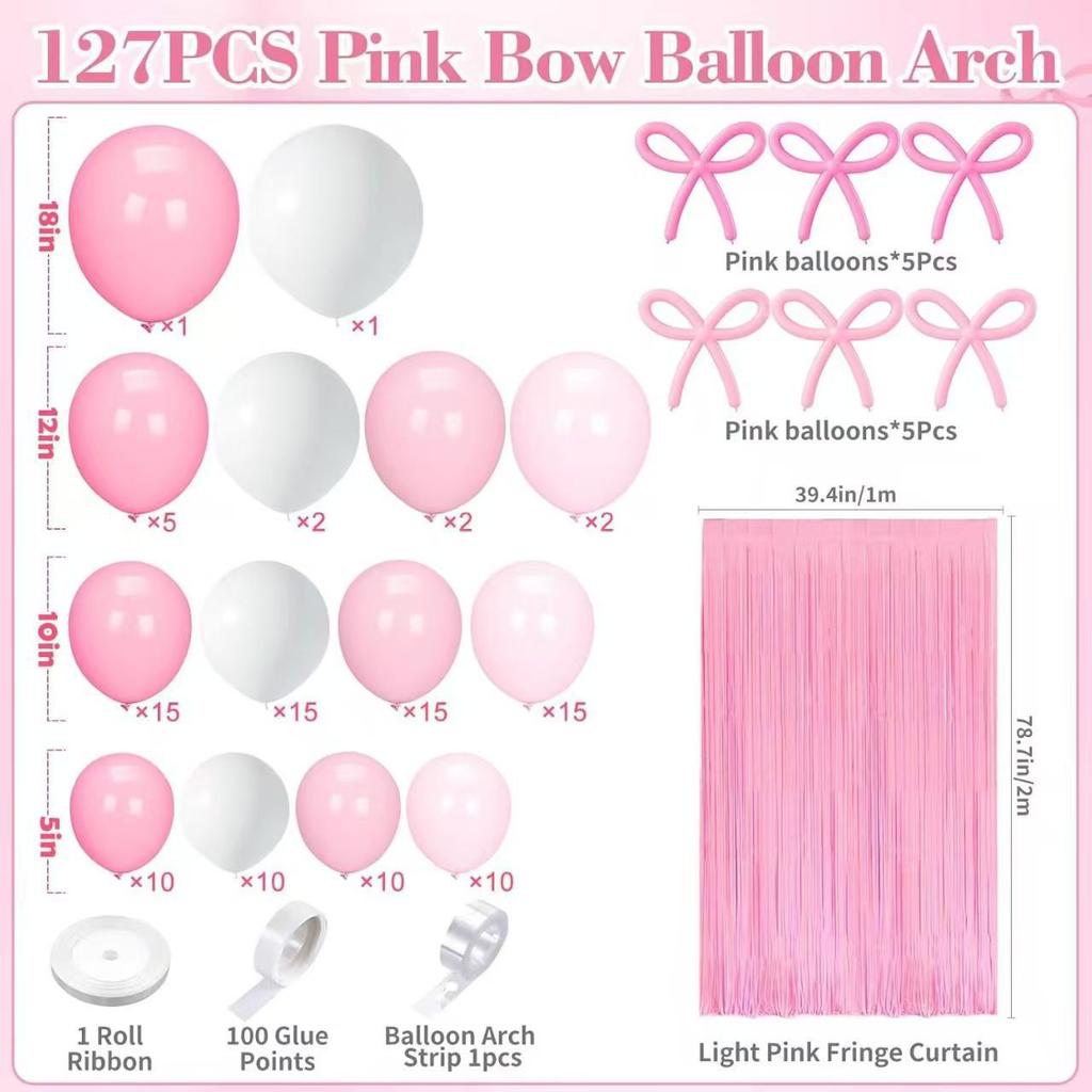 White Pink Bow Rain Silk Balloon Wreath Arch Set Wedding Bride Engagement Bachelor Party Pink Rose Red
