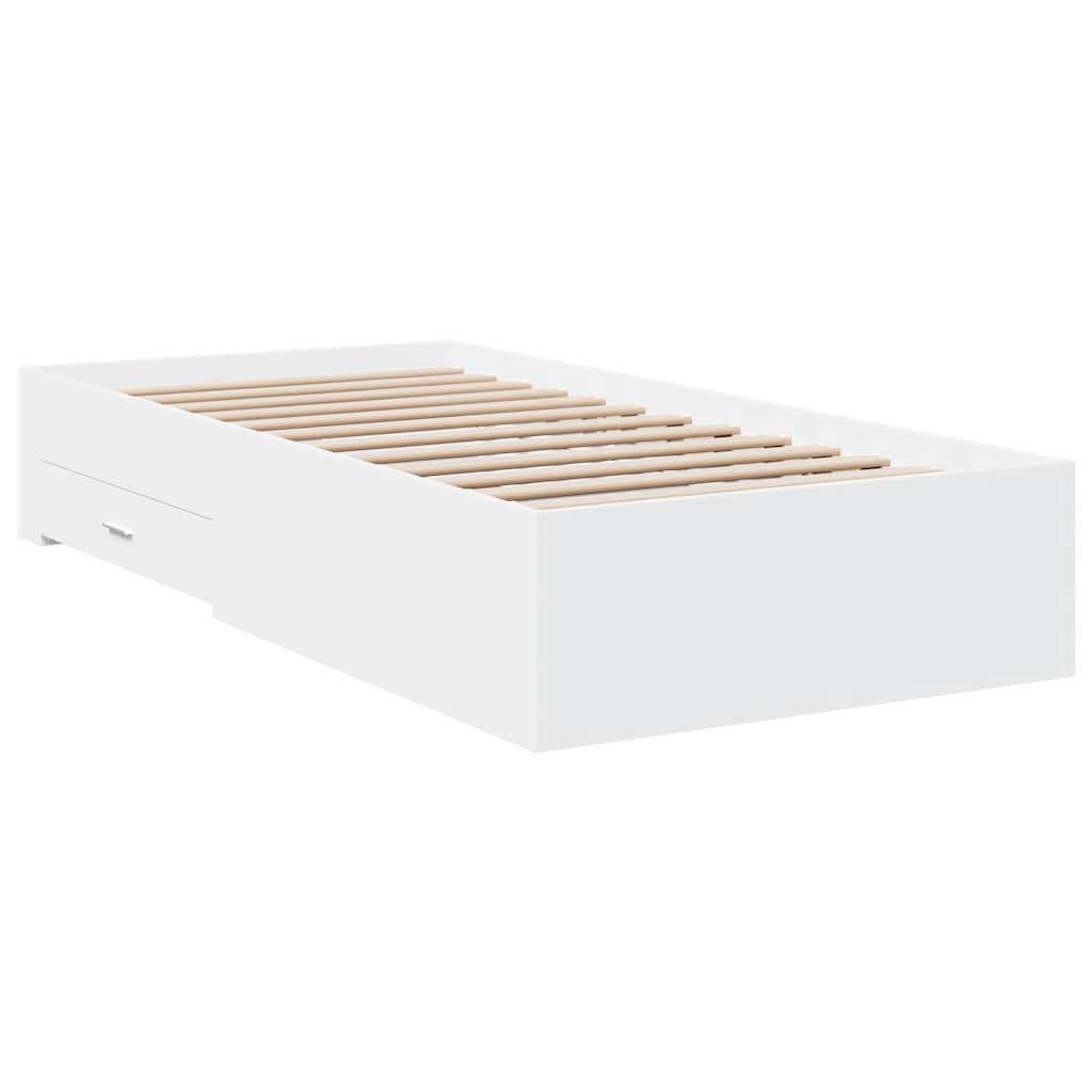 Bed Frame with Drawers White 100 x 200 cm Engineered Wood
