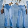 2025 European & American High-Waist Women's Jeans: Autumn Winter Stretch Denim, Solid Color, Micro-Flared, Commuter Style.