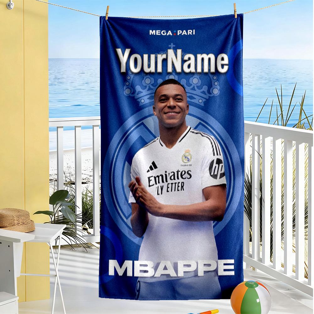 Mbappe Personalized Text Beach Towel Soft Durable Quick-Dry For Beach Bathroom Outdoor Swimming Pool Camping Picnic Yoga Diving Vacation Accessories
