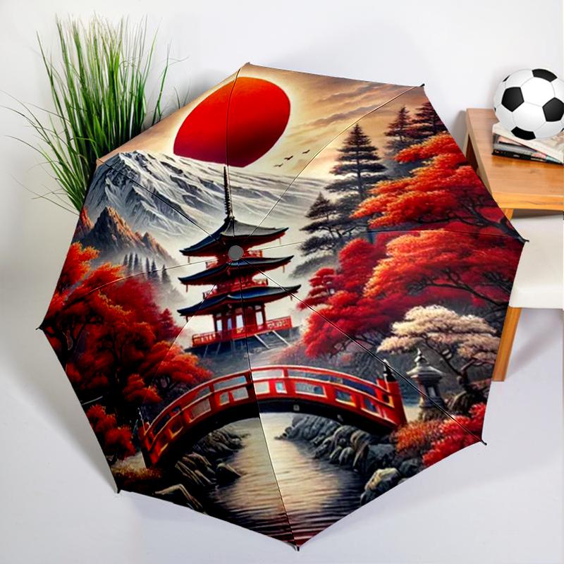 Japanese Sakura Geisha Umbrella Automatic Open/close, Sturdy Iron Frame & 8-Rib Struct, Umbrella for Women & Men, Christmas Gift