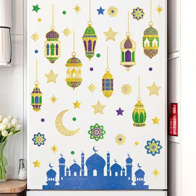 Украшения для стен на фестиваль Ближнего Востока Луна Звезда Фонарь Украсить Стеклянные Наклейки Съемные Клейкие Наклейки на Стену