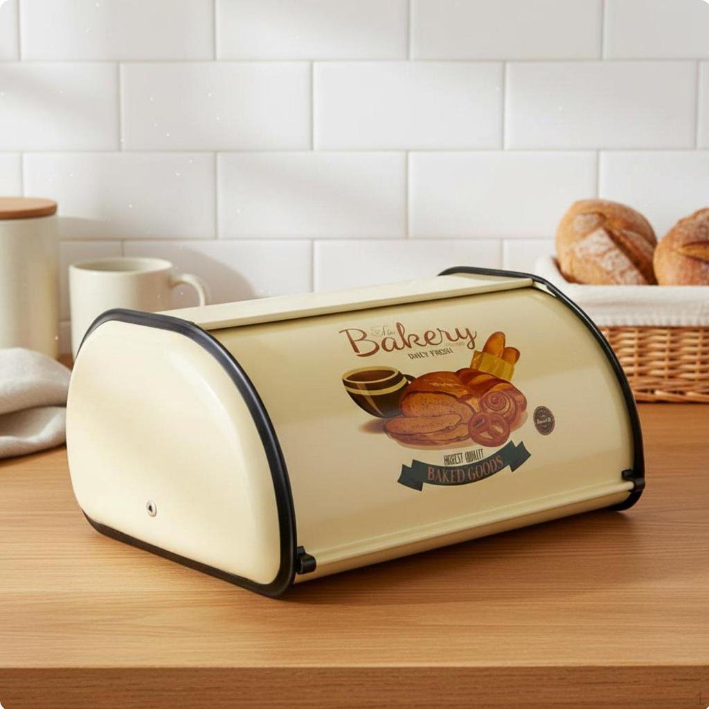 Metal Bread Box Construction Retro Bin Large Capacity Countertop Pastry Keeper for Dormitory,