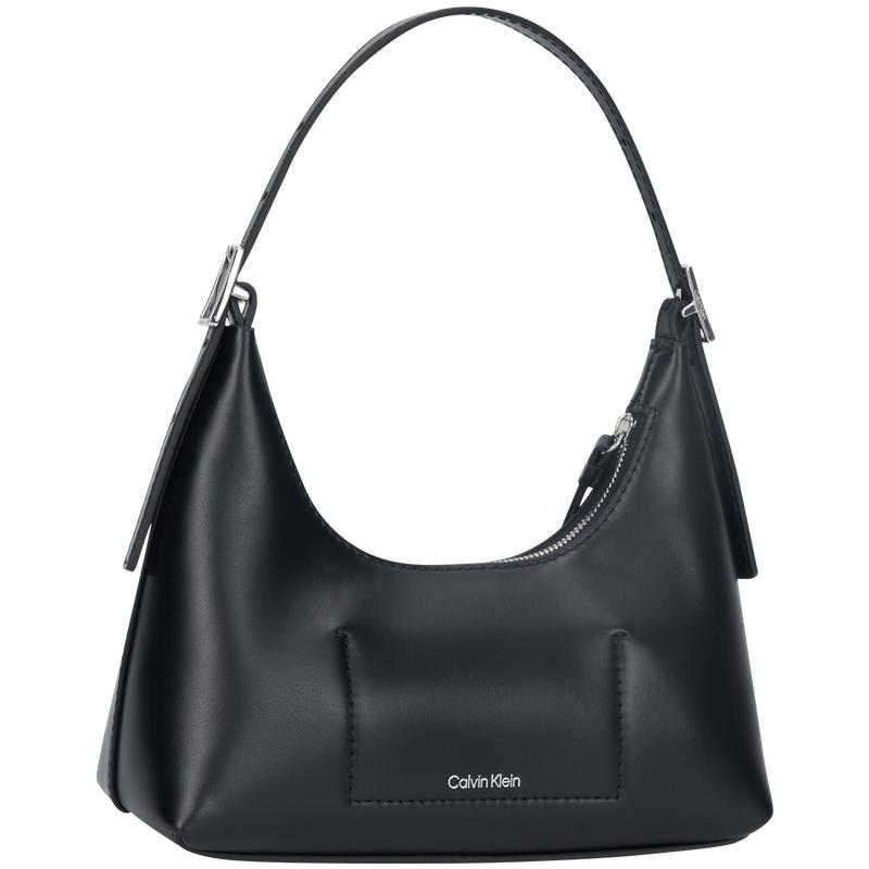 Calvin Klein Кожаная сумка на плечо с металлическим монограммой, средняя, женская, цвет Космический черный 4F3263G-UB1