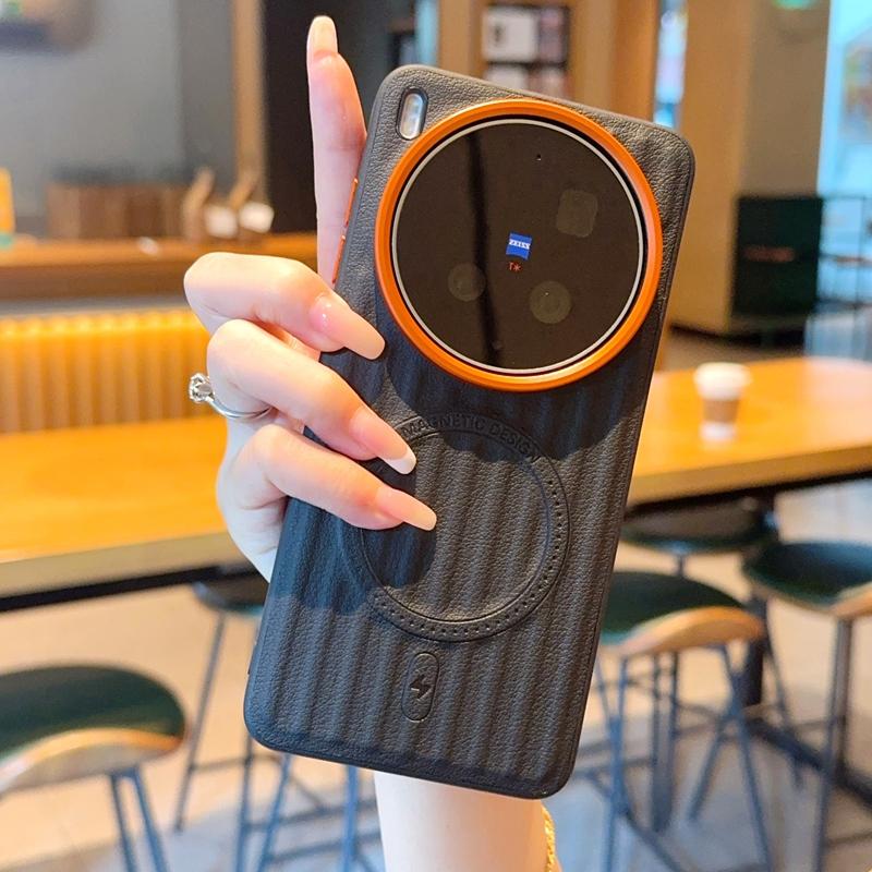 For Vivo X300s & X300 Ultra Case Magnetic Metal Alloy Camera Protection Independent Buttons Vegan Leather X300ultra Case Cover