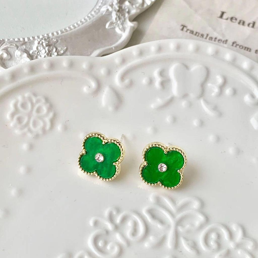 Модные серьги с четырьмя листами клевера и дрелью, красные, маленькие, простые, нежные, темпераментные, с цветком из перламутра, женские серьги