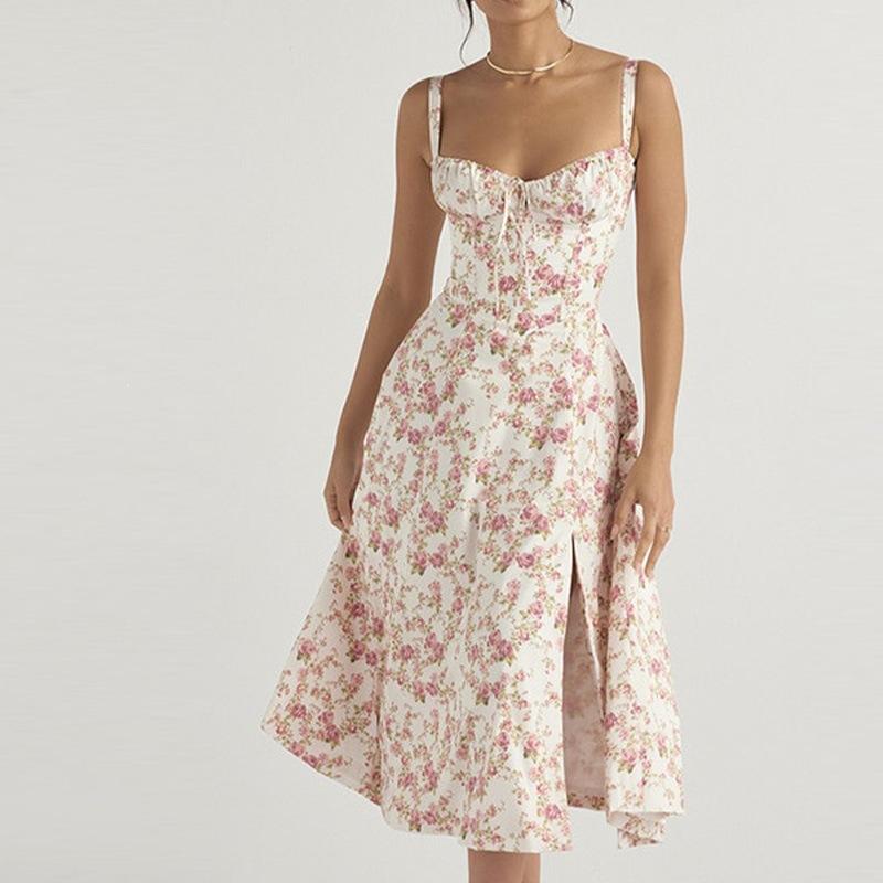 Летняя женская одежда элегантное повседневное свежее европейское и американское сексуальное платье-комбинация на бретелях с акцентом на талию