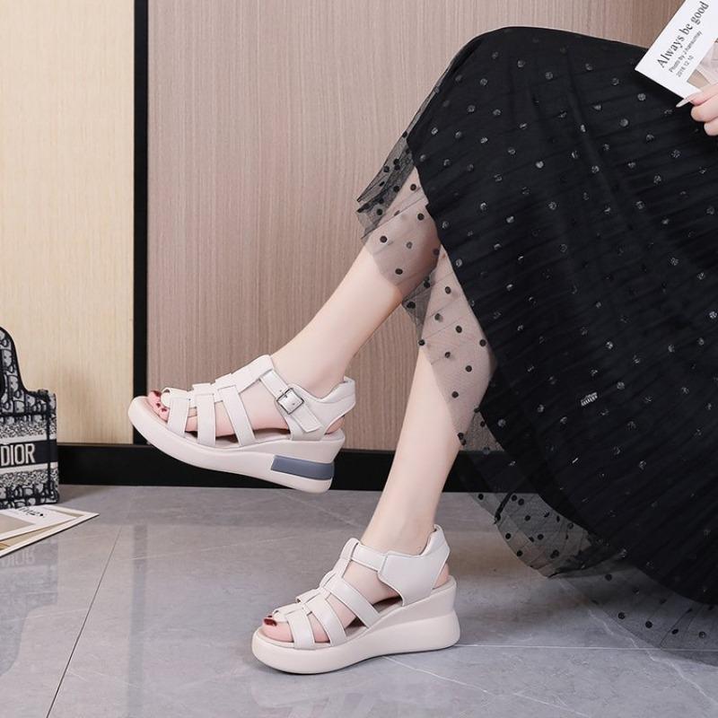 Весна и лето Новые босоножки женские на платформе с открытым носком и пряжкой Повседневные босоножки на платформе Сандалии