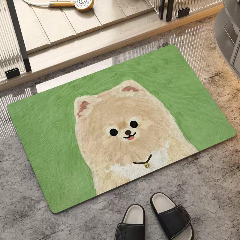 Velvet Puppy Oil Painting Absorbent Floor Mat for Entryway and Bathroom