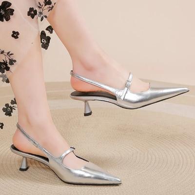 Модные женские туфли с открытой пяткой 2024 года, новые летние туфли на тонком каблуке, женские босоножки с острым носком, вечерние туфли на низком каблуке