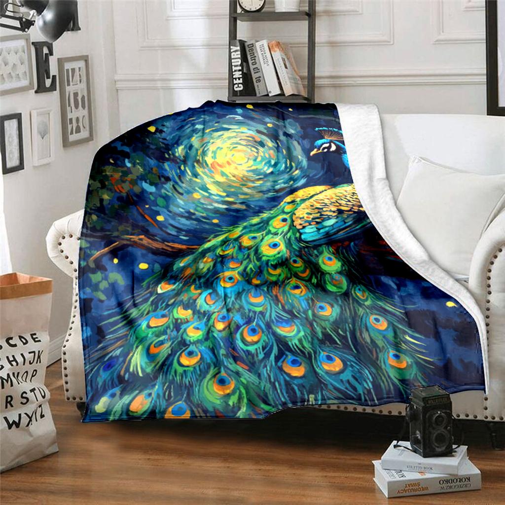 Peacock Night Sky Blanket Soft Comfortable All Seasons Suitable Sofa Office Nap Travel Festive Gift
