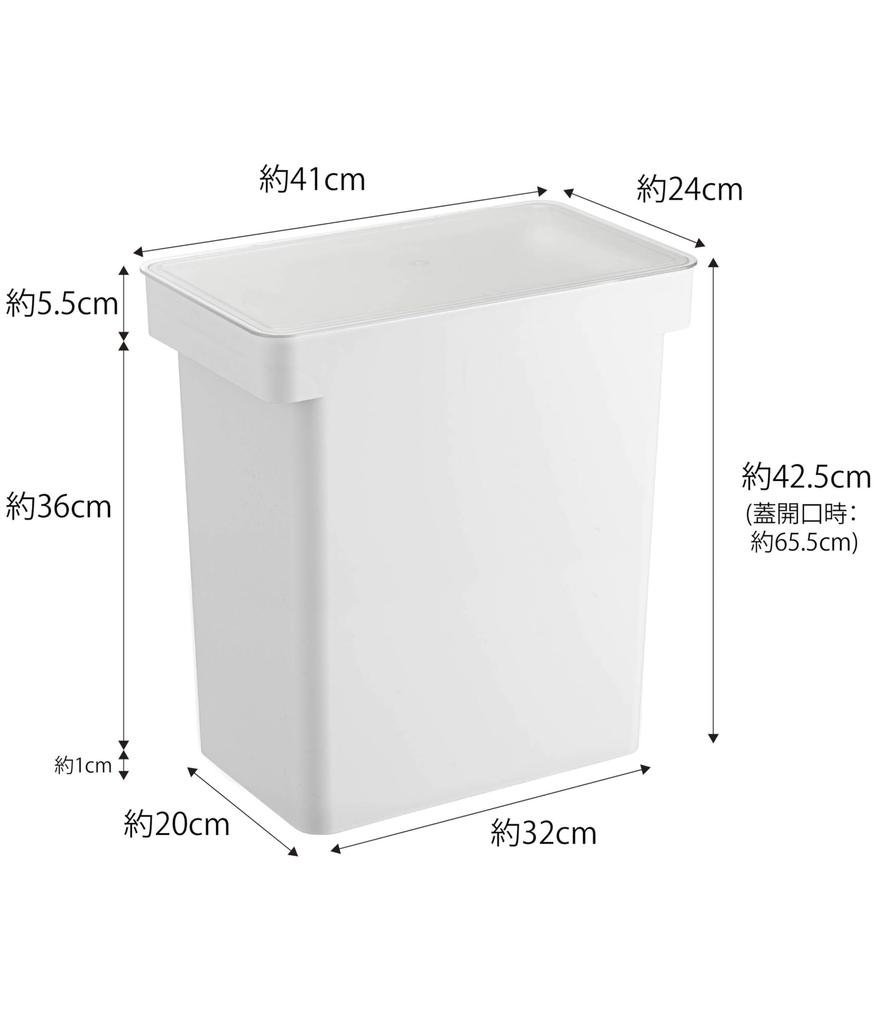 Yamazaki Jitsugyo 5425 Sealed Rice Bottle, 20kg, Measuring Cup Included, White, Approx. W41XD24XH42.5 [Lid Open 65.5cm (Rice Bottle)] Approx.