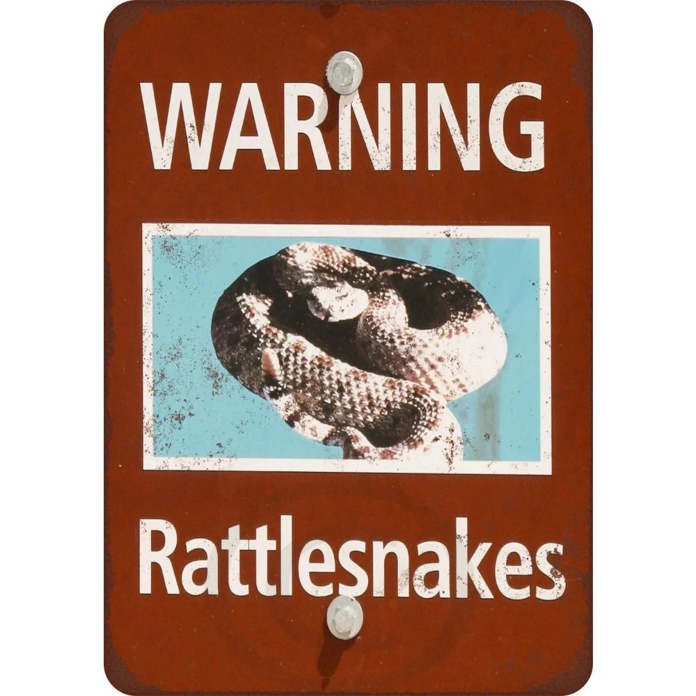 Vintage Warning Rattlesnakes Aluminum Sign Reproduction Metal Wall Decor