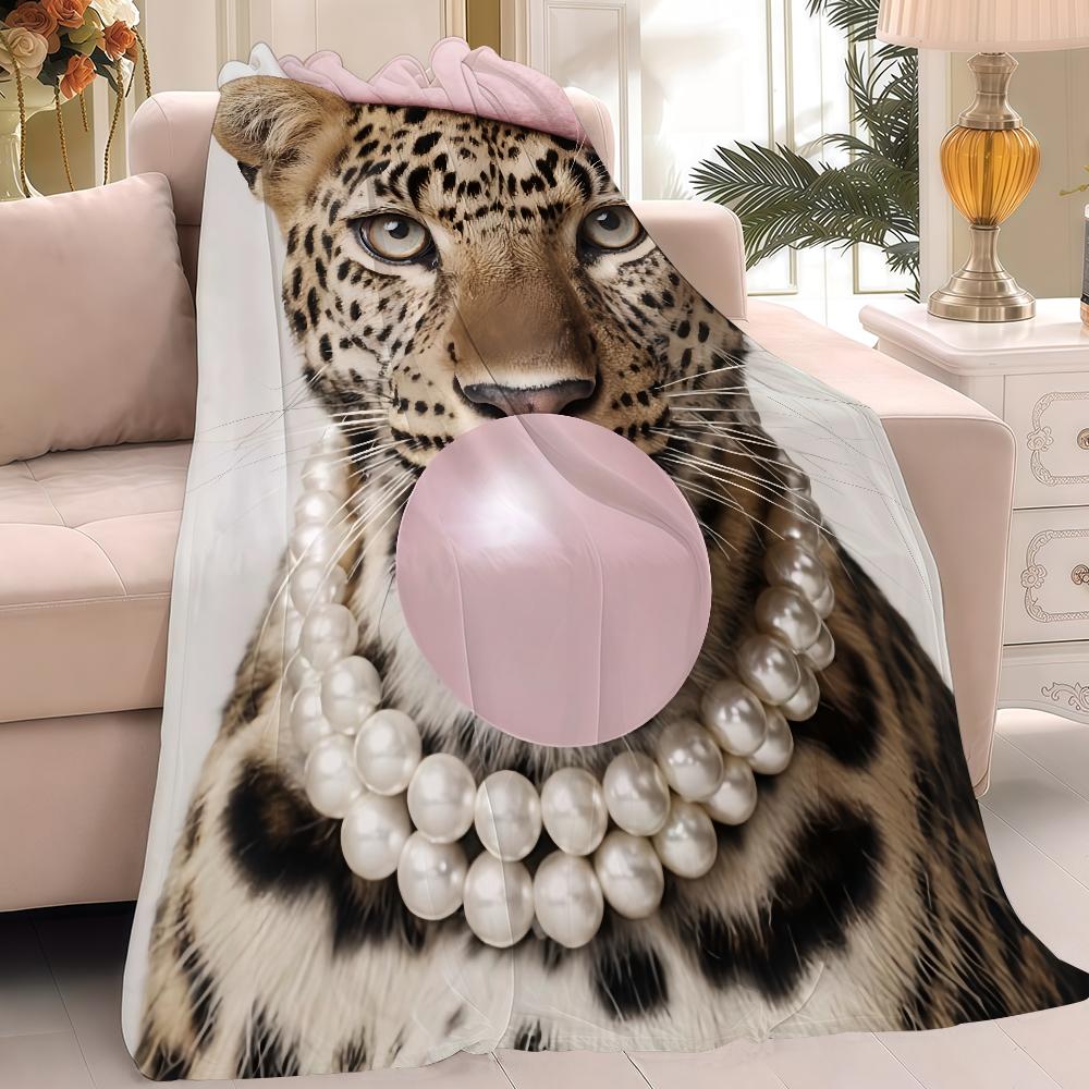 Trendy Pink Retro Leopard Blanket Warm Soft Suitable For Bedroom Sofa Bed Living Room Office Travel Camping Gifts