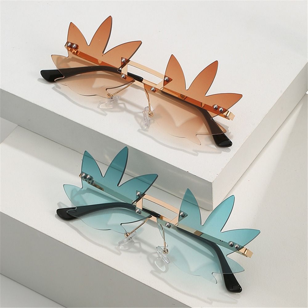 Rimless Maple Leaf Shape Metal Sunglasses For Women Party Decorative Sun Glasses Men Unique Street Catwalk Prom Eyewear