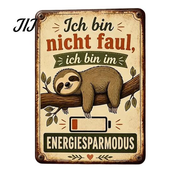 Retro Decor for Home Ich Bin Nicht Da Humor Quote Vintage Metal Sign, Funny Energiesparmodus Animal Wall Unique Gift Hanging Style Humorous Decorative