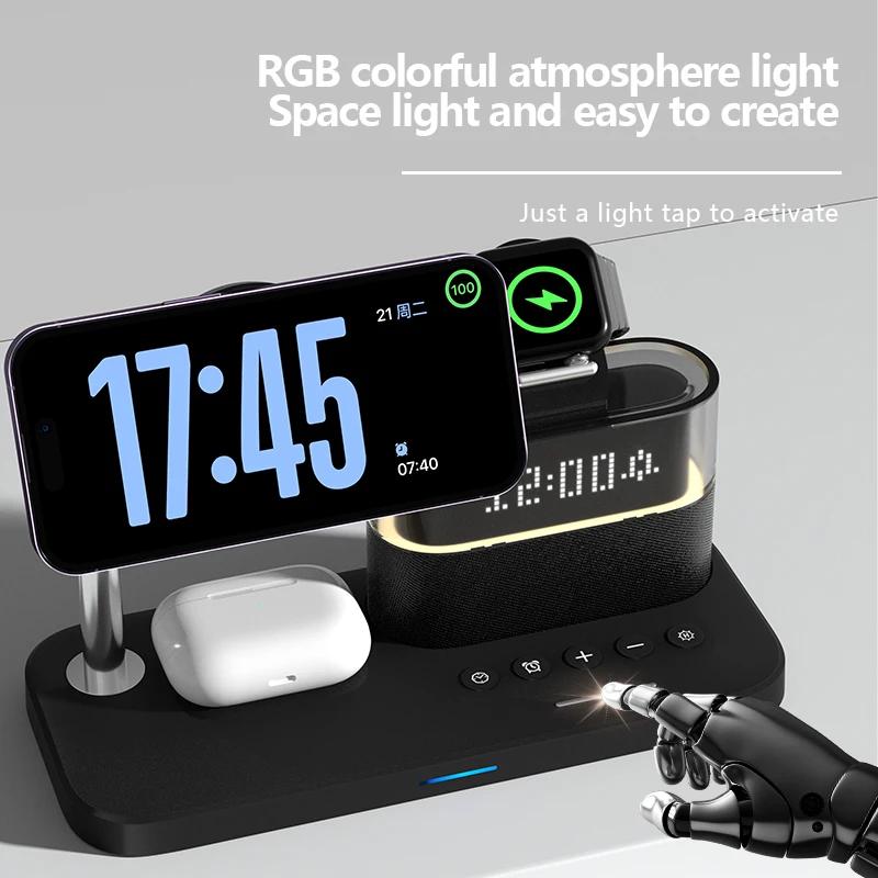5 в 1 светодиодная беспроводная зарядная док-станция для iWatch 9 8 Airpods, быстрая зарядная станция для iPhone 15 14 13 Pro Max, магнитная зарядная док-станция