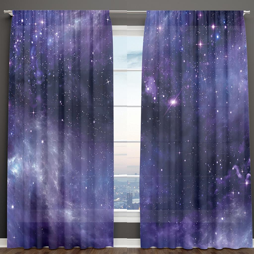 3D принт, синий, черный, звездное небо, серия «Млечный Путь», детская 2 шт., затеняющая оконная занавеска для гостиной, спальни, декор, карман для штанги
