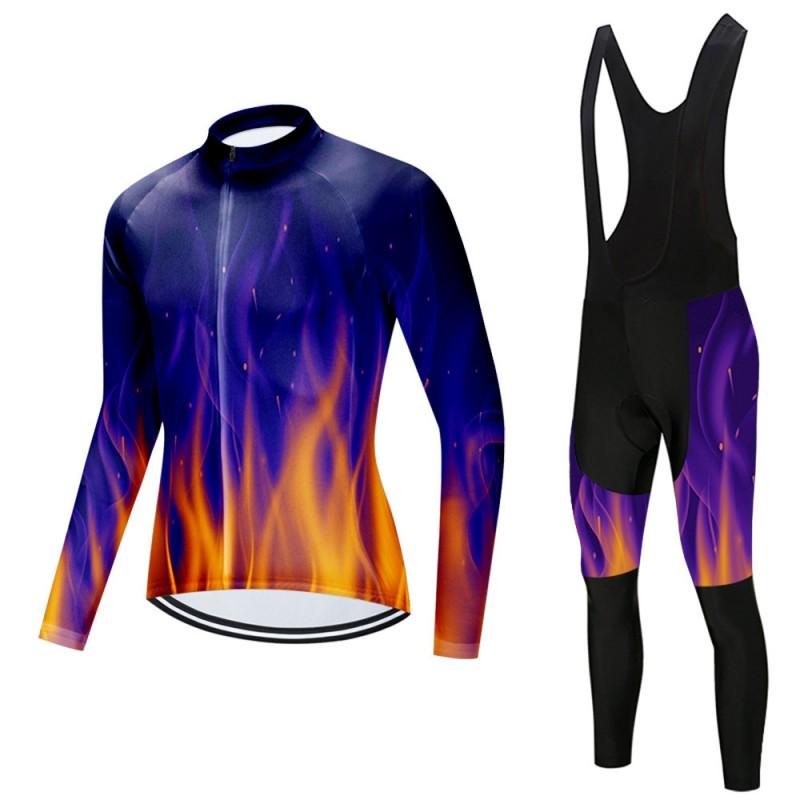 Long Sleeve Cycling Jersey Set Unisex Bib Pants Breathable Moisture Wicking Road Bike Riding