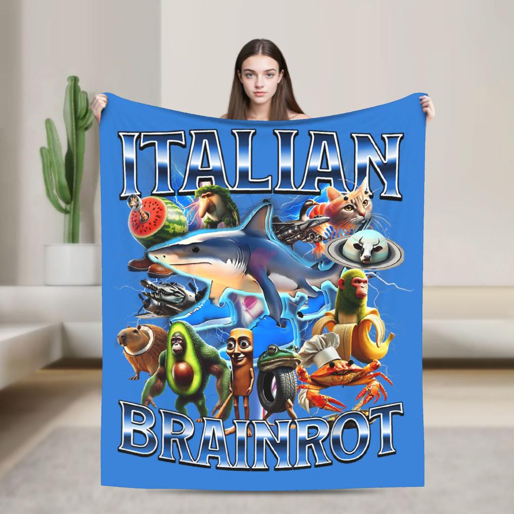 Bombardino Crocodilo Italian Brainrot Blanket Fleece Funny Meme Soft Throw Blankets for Airplane Travel Bedding Quilt