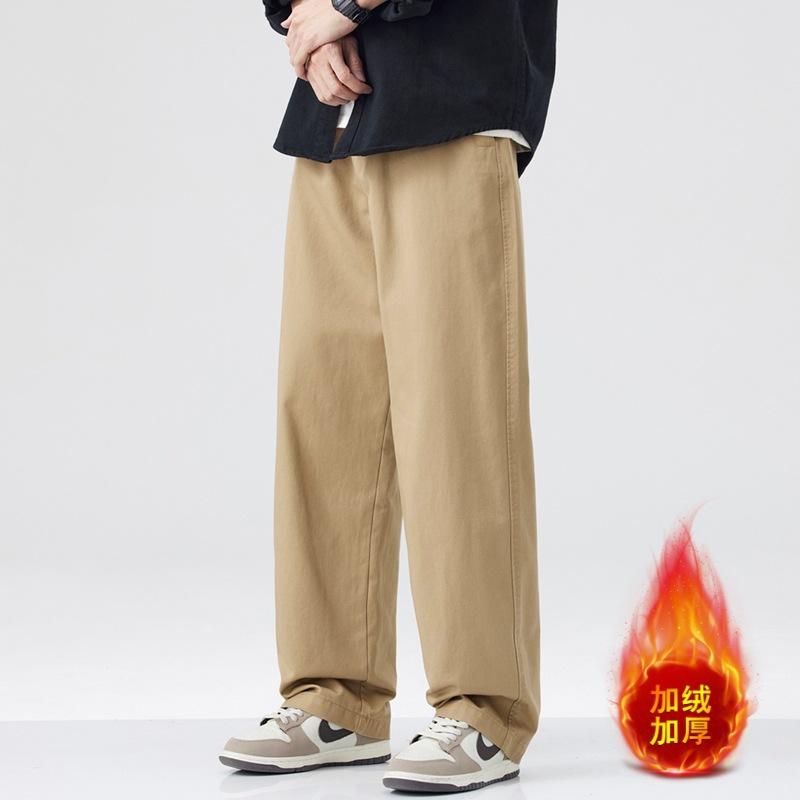 American retro pure cotton loose casual wide-leg pants men's drape straight solid color spring and autumn new mid-waist long pants