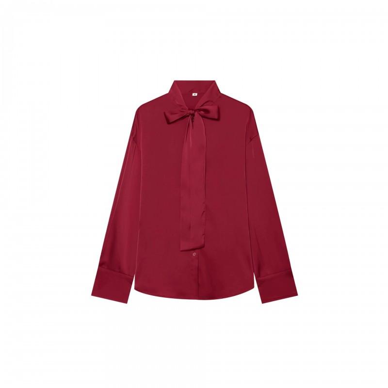 PBZA Womens Slim Fit Satin Long Sleeve Shirt Stand Collar Casual Blouse