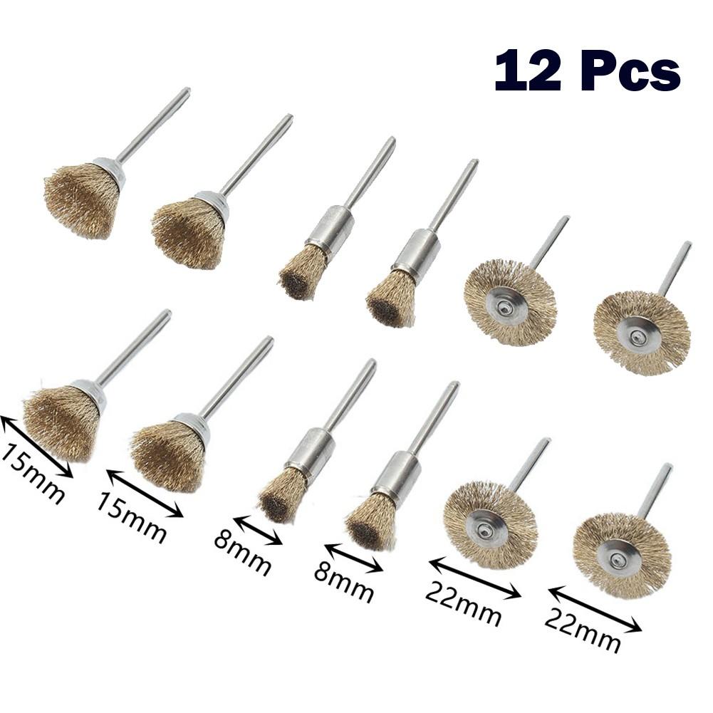 12pcs/Set Wire Brushes Kit Bowl Type 15mm Straight Type 8mm T Type 22mm