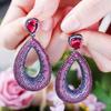 WWJ Top Quality Party Jewelry Full Pave Tiny Rose Red Purple Cubic Zirconia Big Tear Drop Earrings
