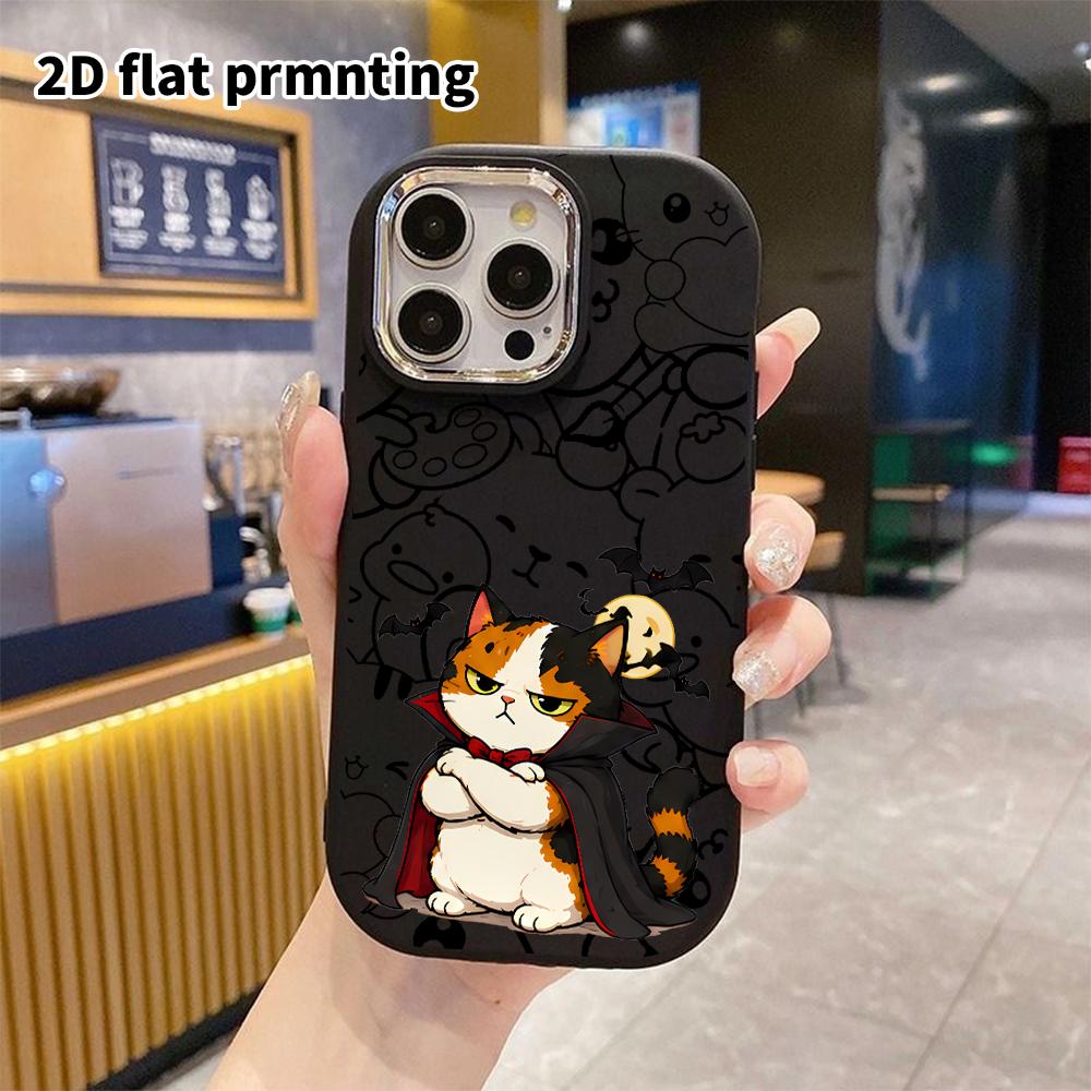 Чехол для телефона: 2D плоский, подходит для защитного чехла iPhone 18, 17, 16, 15, 14, 13 Pro, кот-вампир с тремя цветами, идеальный для Рождества и Хэллоуина