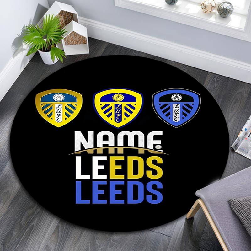 Custom Name,Leeds United pattern round rug,Carpet Rug for Living Room Bedroom Playroom ,Non-slip Floor Mat,Holiday Gifts and Birthday Gifts.